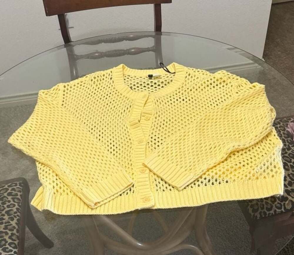 H&M Divided  butter Yellow Crochet-Knit Open Mesh Cardigan